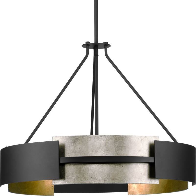 Lowery Collection Five-Light Matte Black Aged Silver Leaf Industrial Luxe Pendant - 26 in x 26 in x 20 in - 26 in x 26 in x 20 in