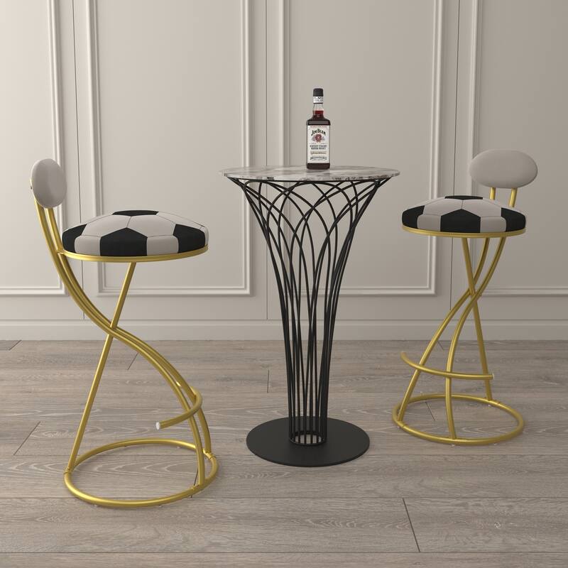 Set of 2 Football Print Bar Stools, Upholstered Counter Height S-Shaped Velvet Dining Chairs