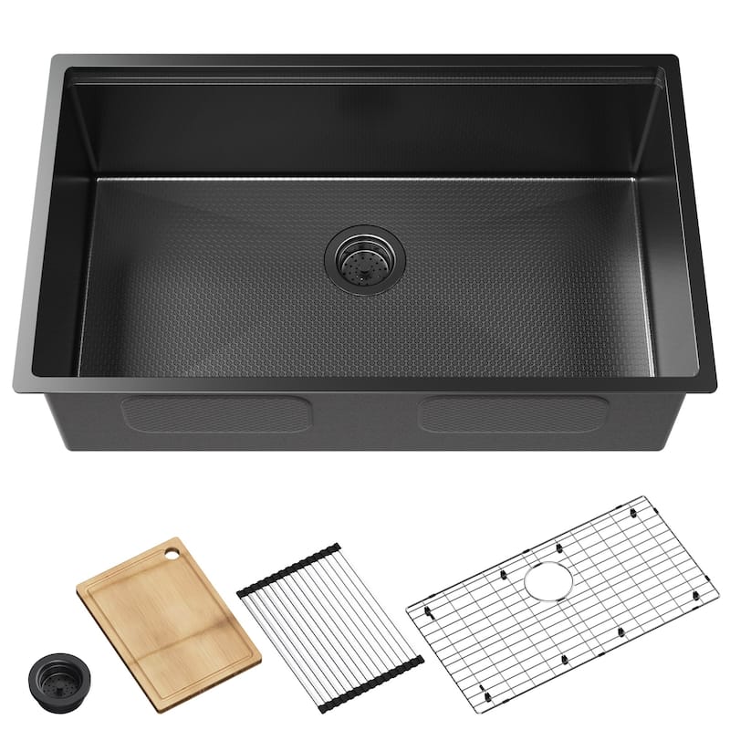 Undermount Stainless Steel Kitchen Sink -Black-Single Bowl - SS8148W-A0NH