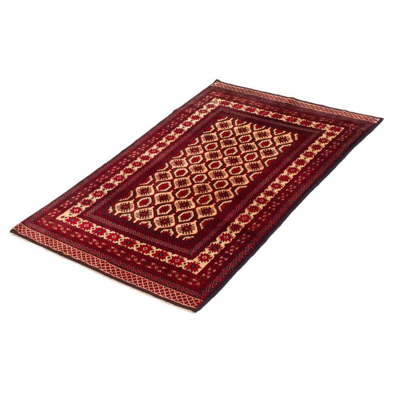Teimani Cream, Red Rug 3'6" x 5'8" - 3'6 x 5'8