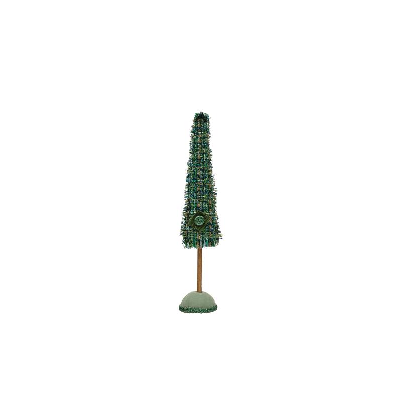 Raw-Edged Tweed Tree with Wood Base - Green