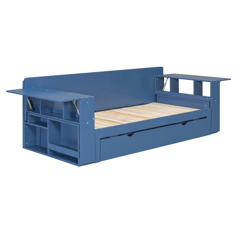 Multifunctional Sofa Bed Convertible Daybed with Removable Integrated Desk/Hydraulic Side Table/Storage Drawers for Small Spaces