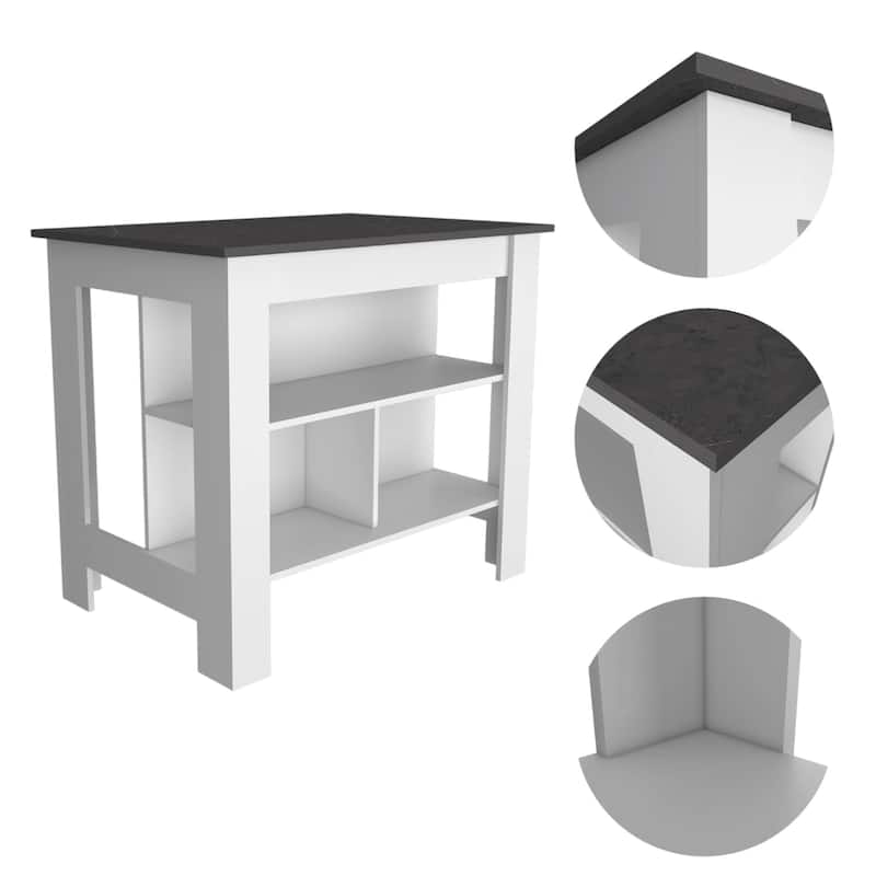HomeRoots 41" Dark Brown and White Wood Kitchen Island Set With Storage - 40.50 in. x 35.40 in. x 27.50 in.