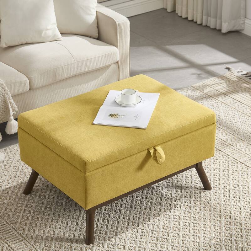 Versatile Mid-century Modern Storage Ottoman for Various Rooms and Purposes - Yellow