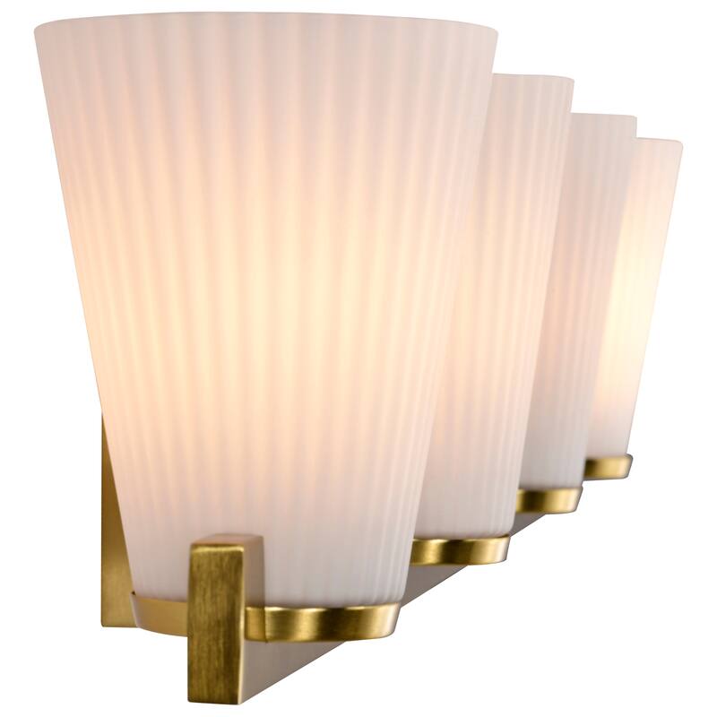Royale 4 Light Vanity Burnished Brass Finish Ribbed White Glass - Burnished Brass