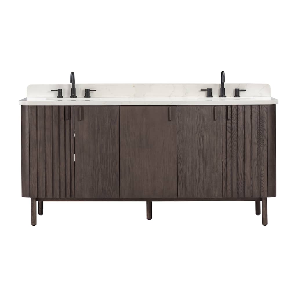 Avanity Blakely 73 in. Vanity Combo in Brown Oak finish with Calacatta Quartz Top
