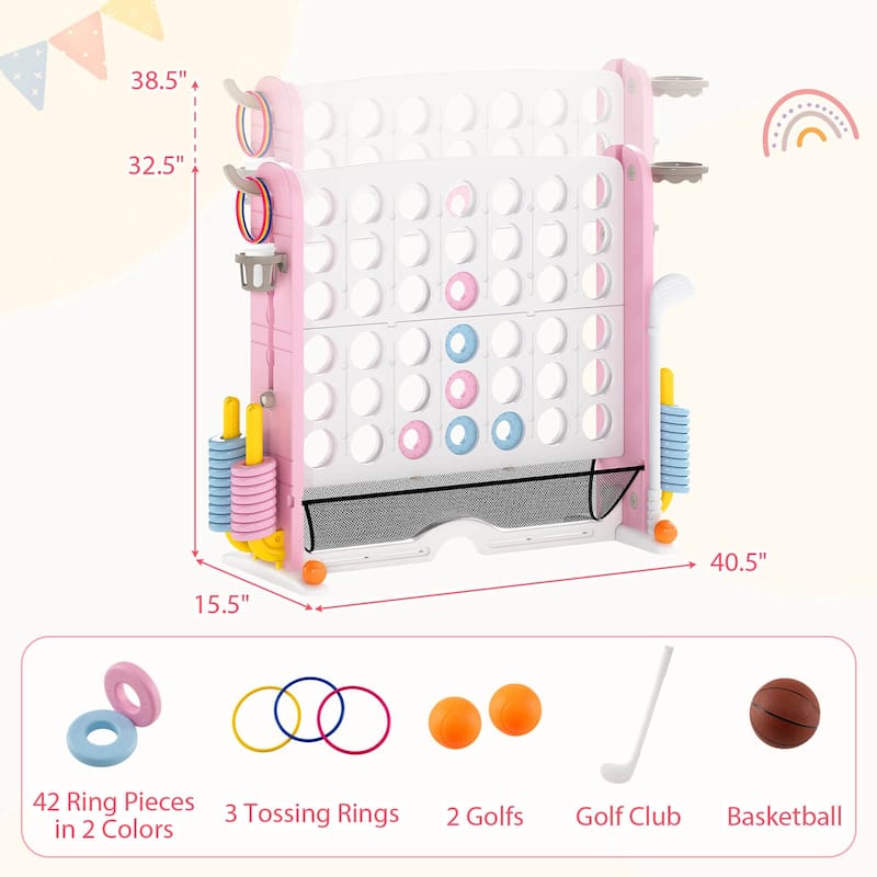 Costway Giant 4-in-a-Row Game Set with Ring-toss, Basketball Hoop, - See Details