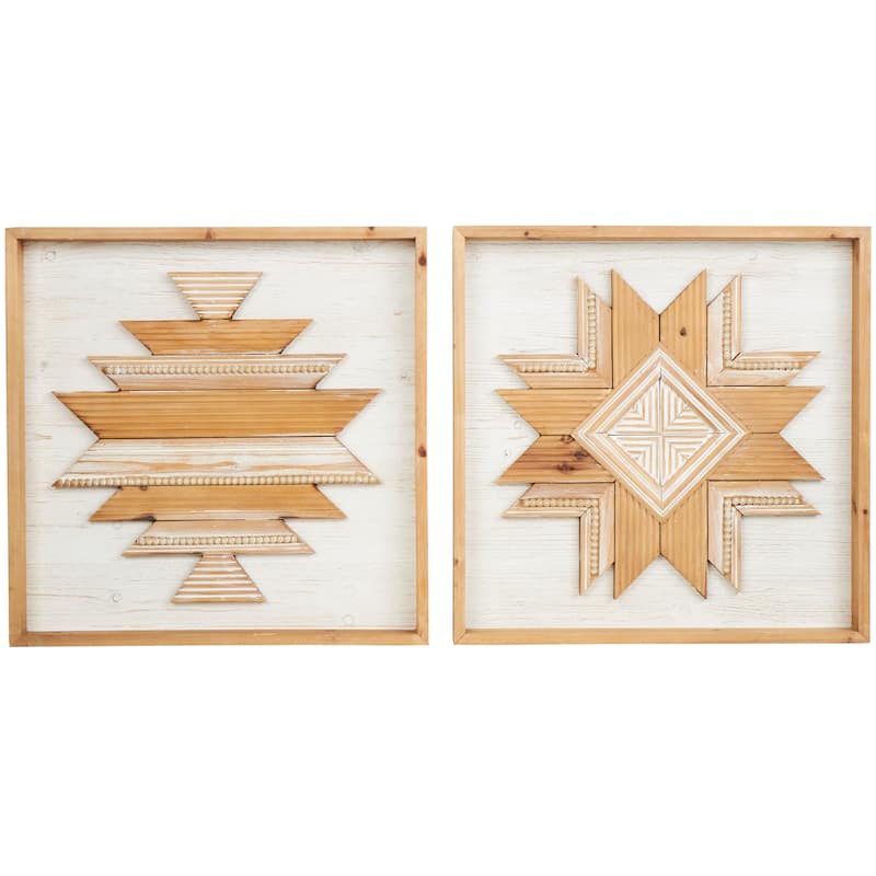 Wood Geometric Handmade Southwestern Beaded Wall Decor - Set of 2 Brown - Roche River Decor