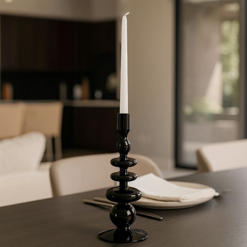 Modern Bubble Glass Candle Holder with Rounded Accent Base