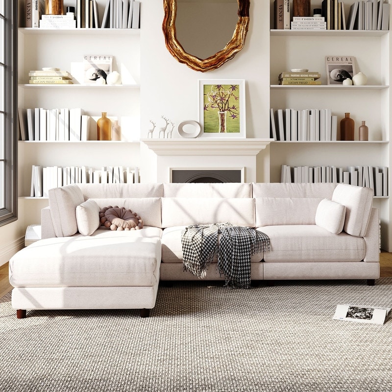 2 Pieces Upholstered Sectional Sofa Modern Chaise Lounge Couch