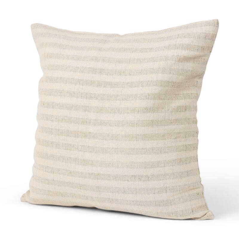 Jace Cream w/ Beige Stripe Linen-Cotton Square Decorative Pillow Cover - Cream & Beige