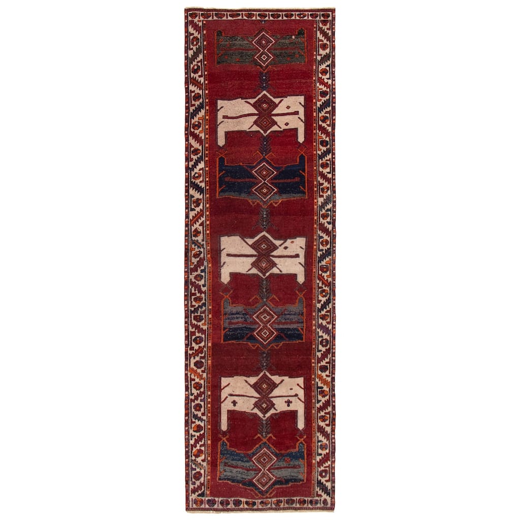 ECARPETGALLERY Hand-knotted Melis Vintage Red Wool Rug - 4'4 x 13'10