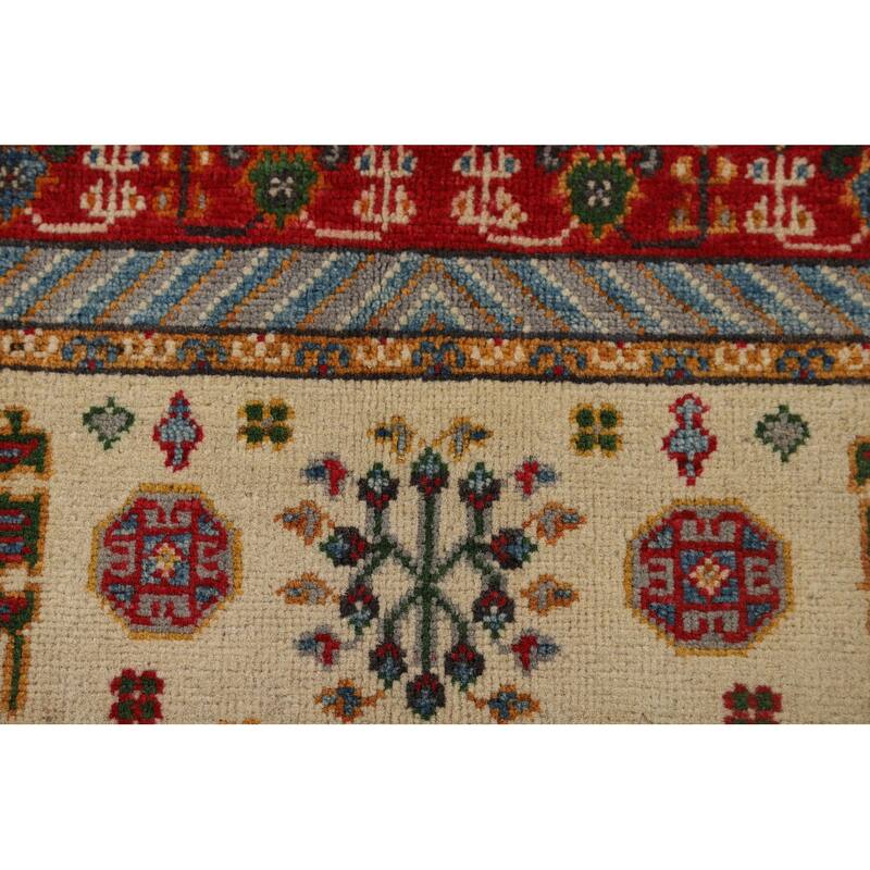 Traditional Kazak Foyer Rug Handmade Beige Geometric Wool Carpet - 3'4" x 4'11"