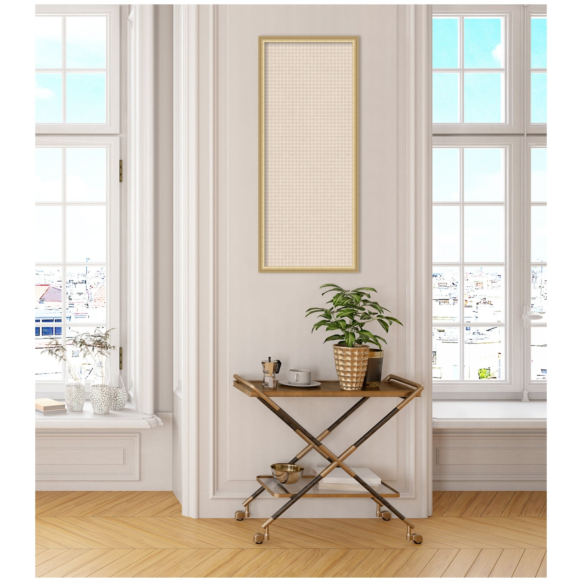 Kate and Laurel Framed Fabric Pinboard Mini Gingham Neutral Linen Wall Organization