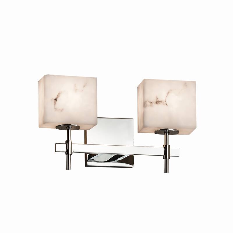Justice Design LumenAria Union 2-light Polished Chrome Bath Bar, Faux Alabaster Rectangle Shade