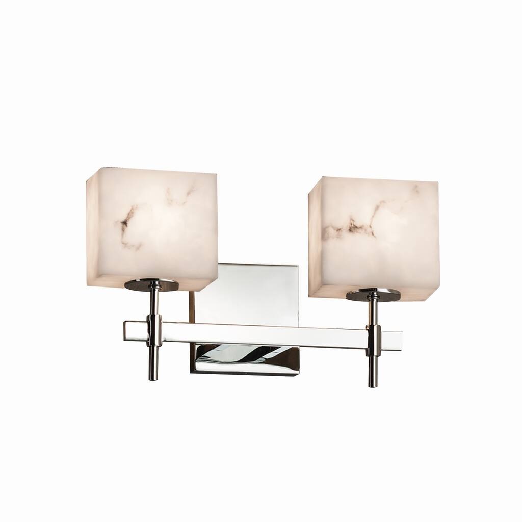 Justice Design LumenAria Union 2-light Polished Chrome Bath Bar, Faux Alabaster Rectangle Shade