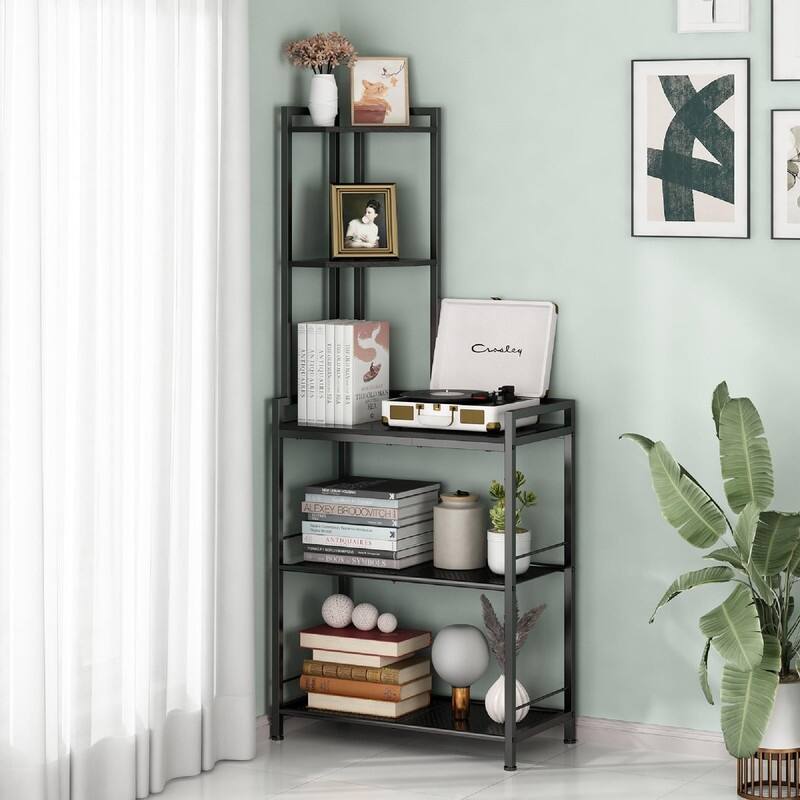 5 Tier Corner Shelf Stand - 24"D x 12"W x 55.7"H - Black