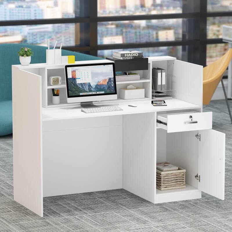 Timehchee 55.1"W 43.3"H Rectangular Wood Reception Desk White