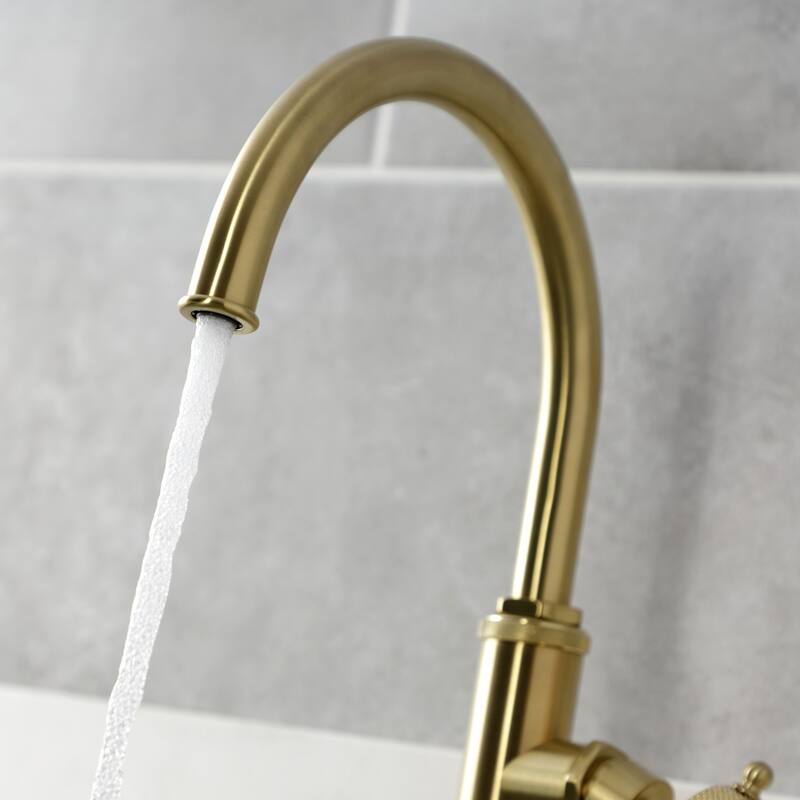 Kingston Brass Webb Single-Handle 1-Hole Deck Mount Kitchen Faucet with Knurled Handle and Brass Side Sprayer