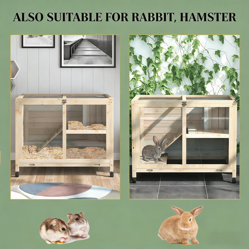 Bunny Cage,Small Rabbit Hutch,Spacious Pet House is designed for convenient cleaning - Natural