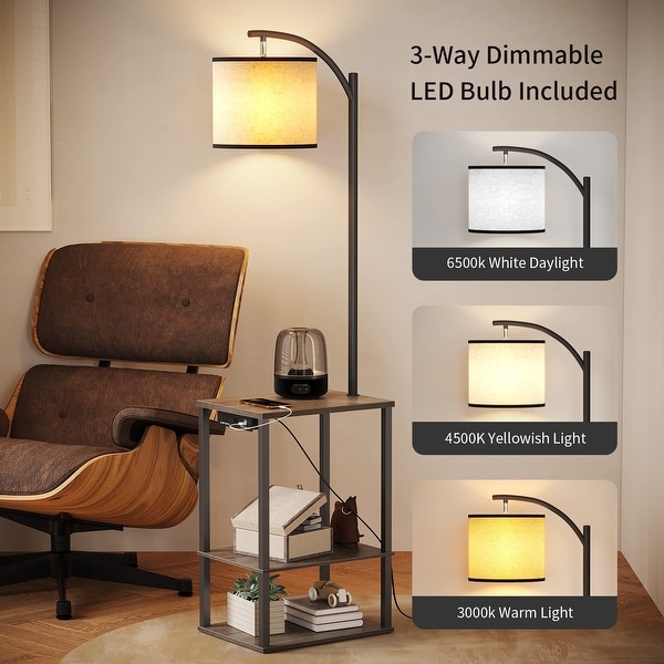 Floor lamp with shelves and charging station on sale
