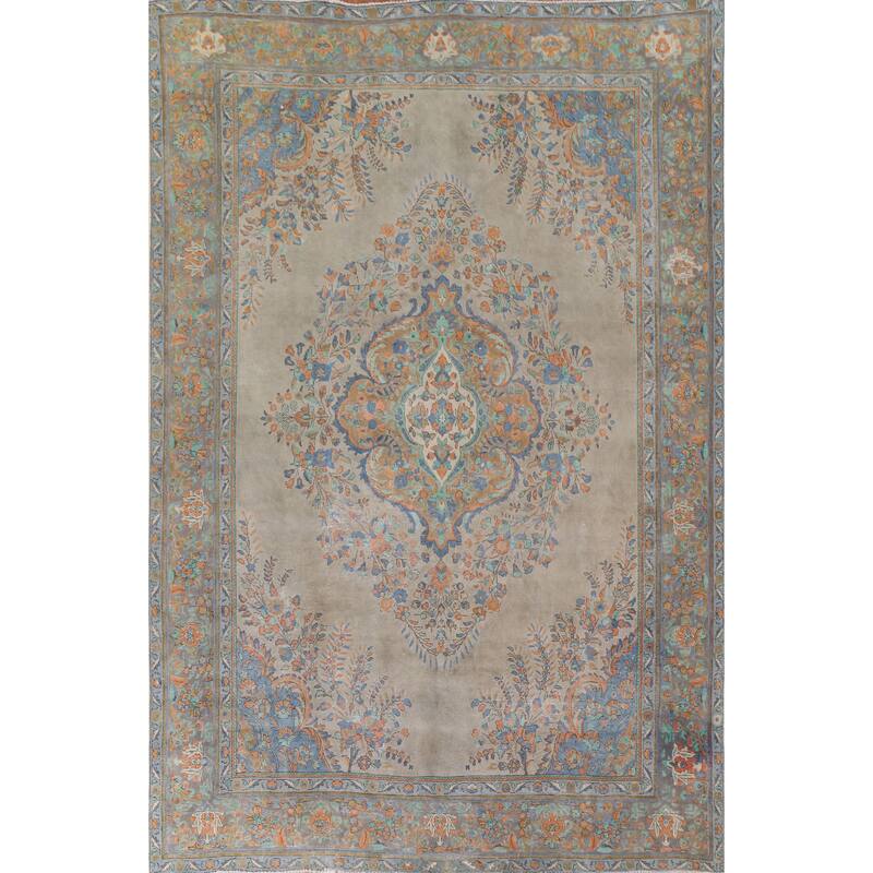Hand Knotted Oriental 100% Wool Carpet Traditional Medallion Green Tabriz Area Rug - 12' 7'' X 9' 7''
