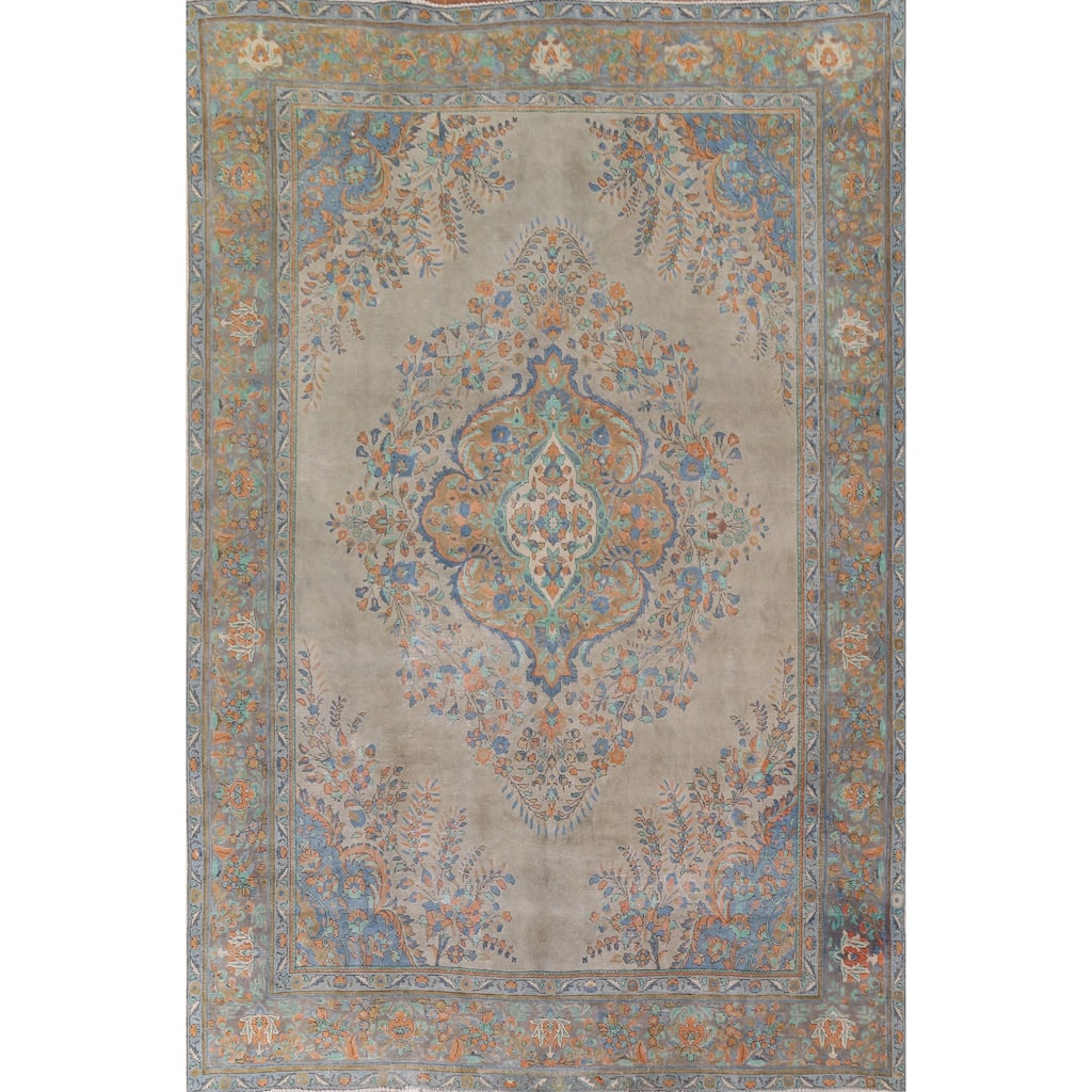 Hand Knotted Oriental 100% Wool Carpet Traditional Medallion Green Tabriz Area Rug - 12' 7'' X 9' 7''