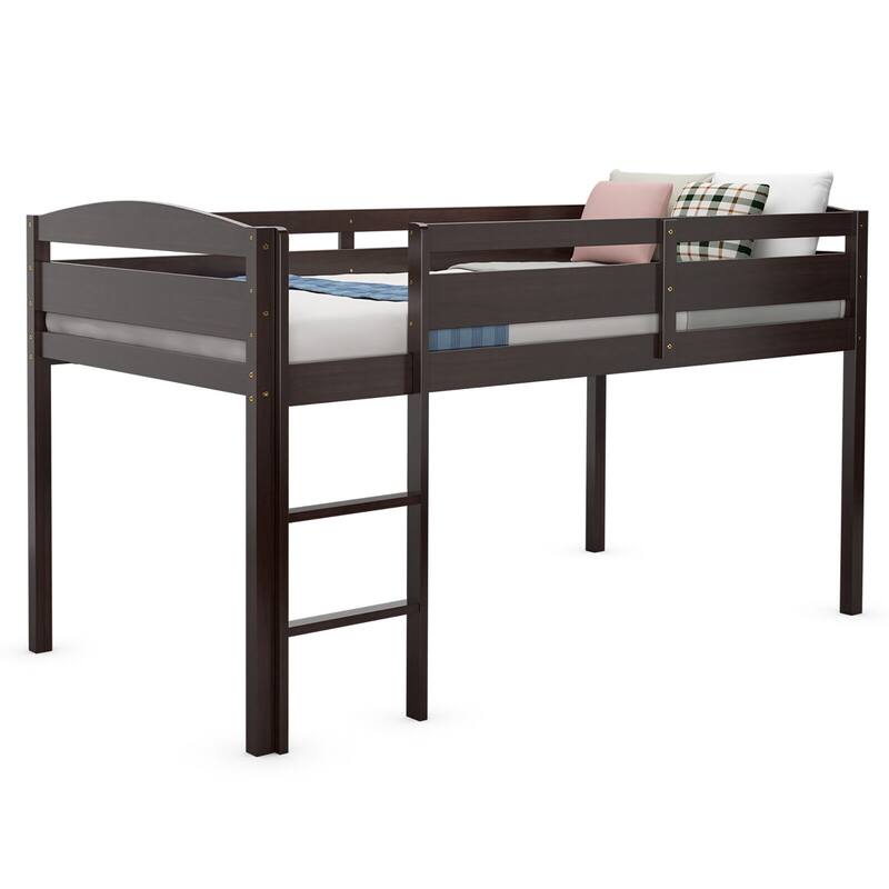 Gymax Twin Size Loft Bed Wooden Slats Support Loft Bed Frame w/ Ladder