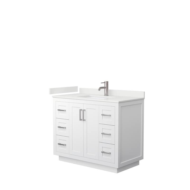 Miranda 42-inch Single Vanity, Quartz Top - White, Nickel Trim, White Quartz Top
