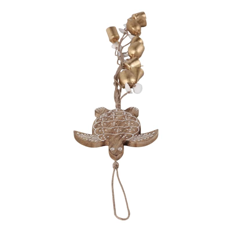 Wood Metal Sea Turtle with Shell Wind Chime Hanging Decor - 29" Brown - 5.75" x 2" x 29"