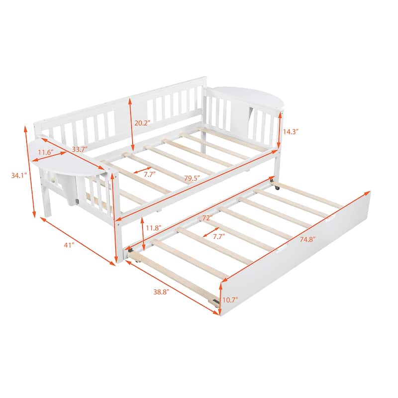 Space-Saving Twin/Full Daybed with Trundle Bed, Wooden Sofa Bed for Home
