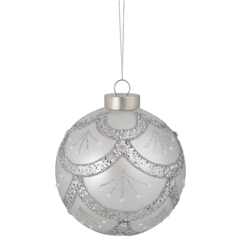 Glittered Cosmoid Glass Christmas Ball Ornament - 4" - Silver