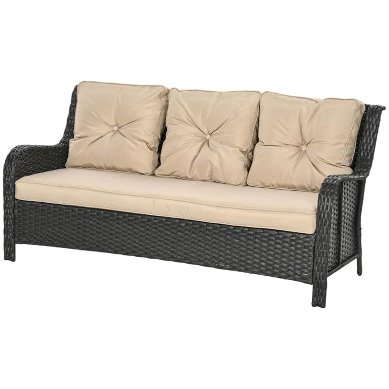 Outdoor 3-Seater Rattan Sofa with Thick Cushions and Steel Frame for Patio Deck or Garden Seating
