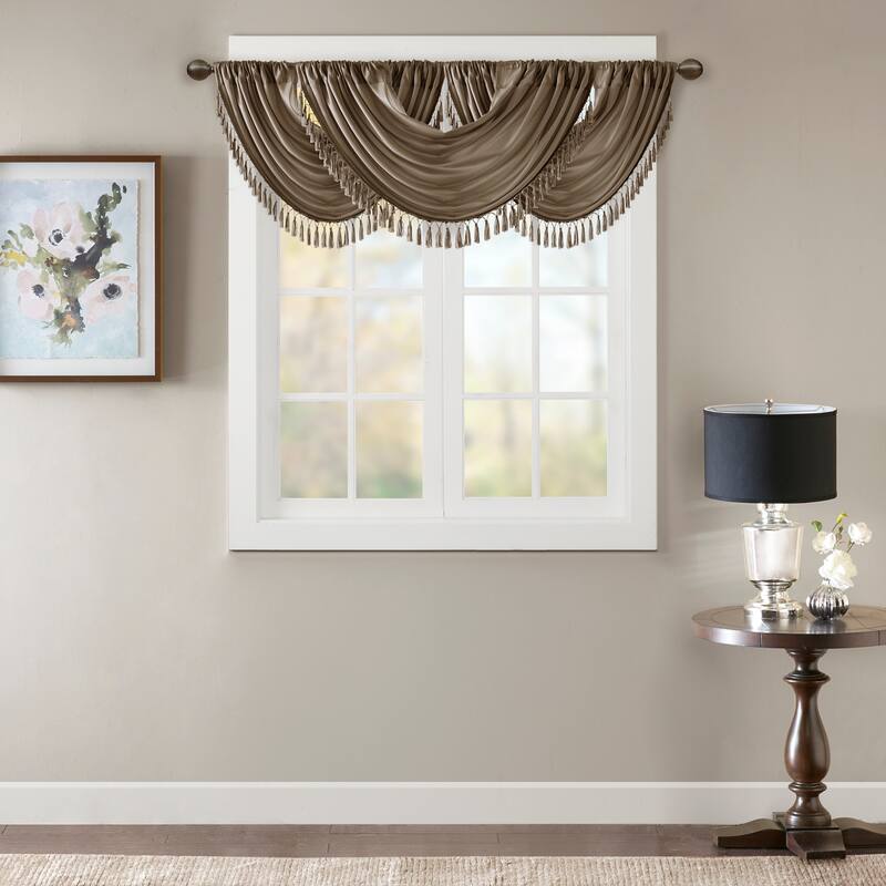 Madison Park Juline Faux Silk Waterfall Embellished Valance - 38 x 46" - Bronze