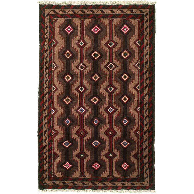 Hand-knotted Rizbaft Tan Wool Rug - 3'4" x 5'6"/3'4 x 5'6