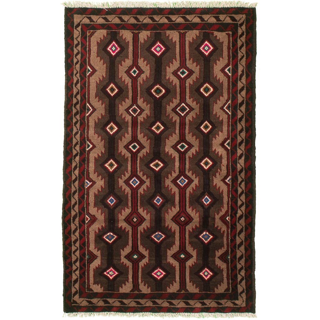 Hand-knotted Rizbaft Tan Wool Rug - 3'4" x 5'6"/3'4 x 5'6