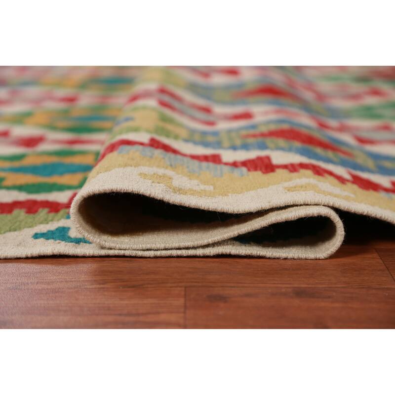 Hand Woven Oriental 100% Wool Carpet Southwestern Geometric Multi-Colored Kilim Area Rug - 8' 5'' X 6' 0''