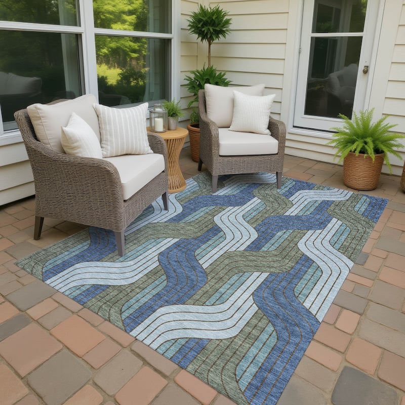 Machine Washable Indoor/ Outdoor Modern Pathway Chantille Rug - Navy - 5' x 7'6"