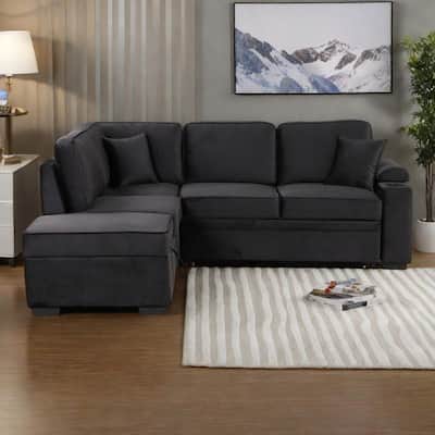 84.75" Velvet Convertible L-Shaped Sleeper Sofa with Storage Ottoman