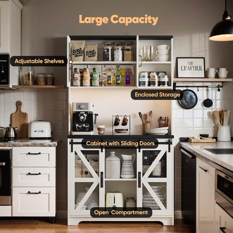 Pocassy 70.87" Kitchen Pantry Cabinet with Led Lights & Power Outlet For Kitchen