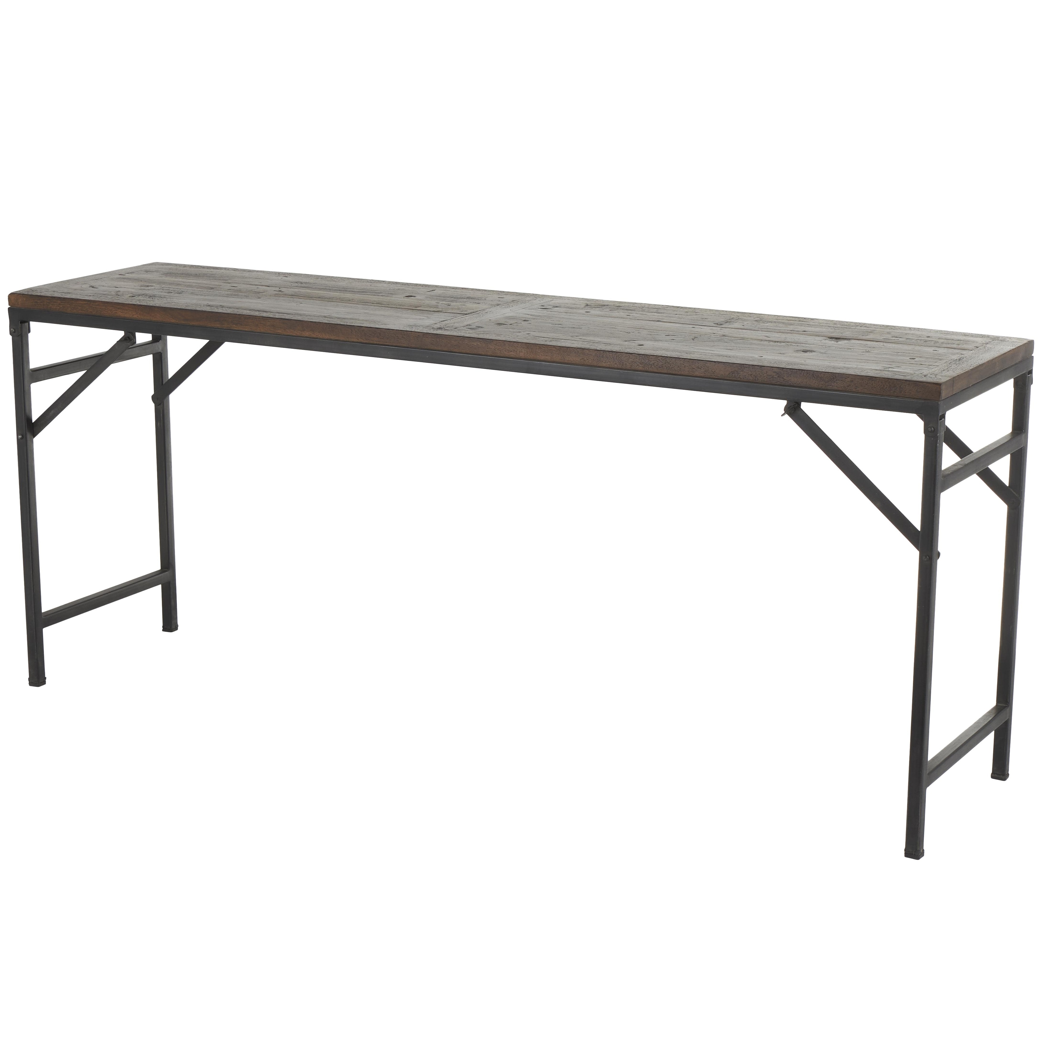 Teak Wood Long Console Table with Black Metal Legs - Dark Brown - Roche River Decor