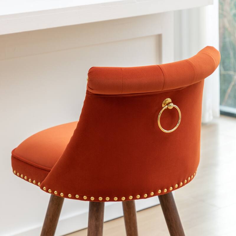 Set of 2 Button-Tufted Counter Stools with Nailhead Trim