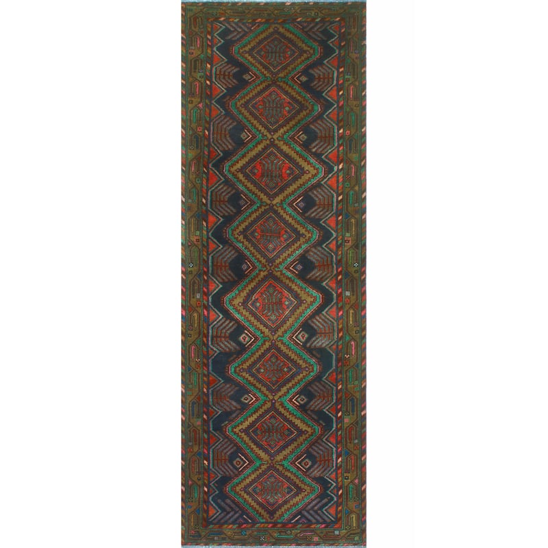 Fine Vintage Distressed Adriana Navy/Brown Runner - 3'4" x 10'0"