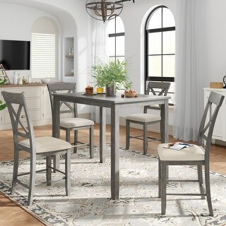5-Piece Wood Accent Counter Height Dining Table Set with 4 Upholstered ...