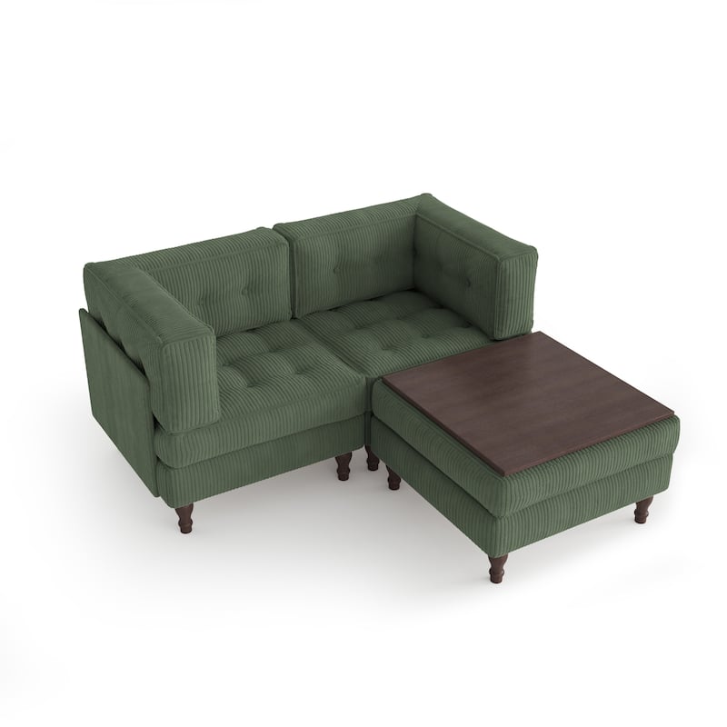 Corduroy Upholstered Modular Corner Sectional Sofa with Reversible Ottoman