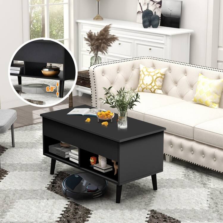 31.5 Inch Lift Top Coffee Table with Hidden Compartment and 2 Storage Shelves - 31.5" x 15.5" x 17.5" (L x W x H)