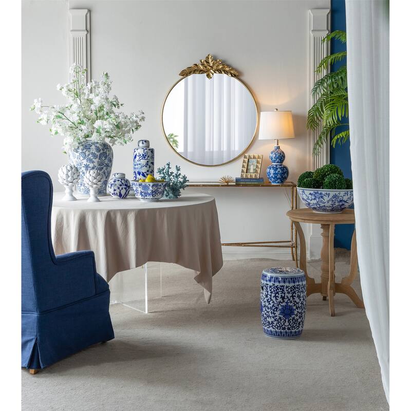 Large Round Wall Mirror with Gold Metal Frame