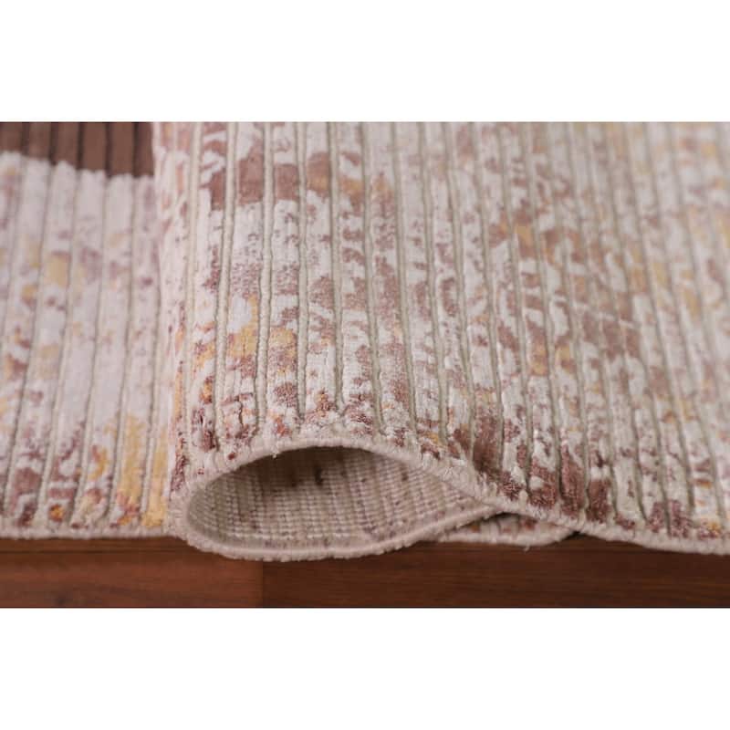 Striped Abstract Modern Area Rug Hand-Knotted Wool Carpet - 5'8" x 7'10"