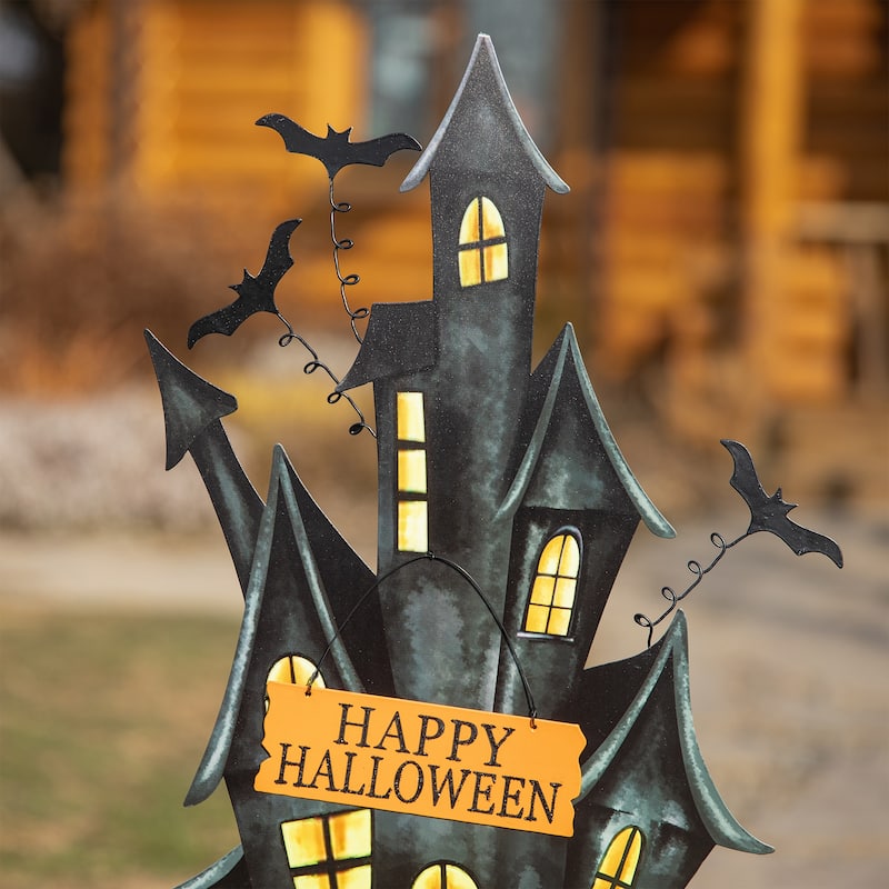 Glitzhome Halloween LED Ghost Cat Pumpkin Nutcracker Yard Stakes Standing Sign Hanging Decor
