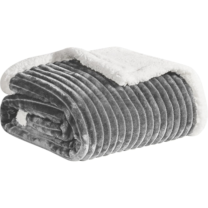 Decor More Ultra Lush King Size Reversible Sherpa Corduroy Blanket 108 x 90 Grey